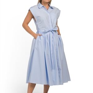 Zara Blue Pleated Midi Sundress with Notched Collar